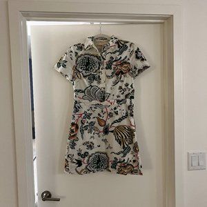 Tory Burch Navy Tea Rose Border Printed T-Shirt Dress